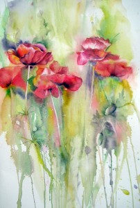 Appalachian Highway Poppies - Watercolors By Marian